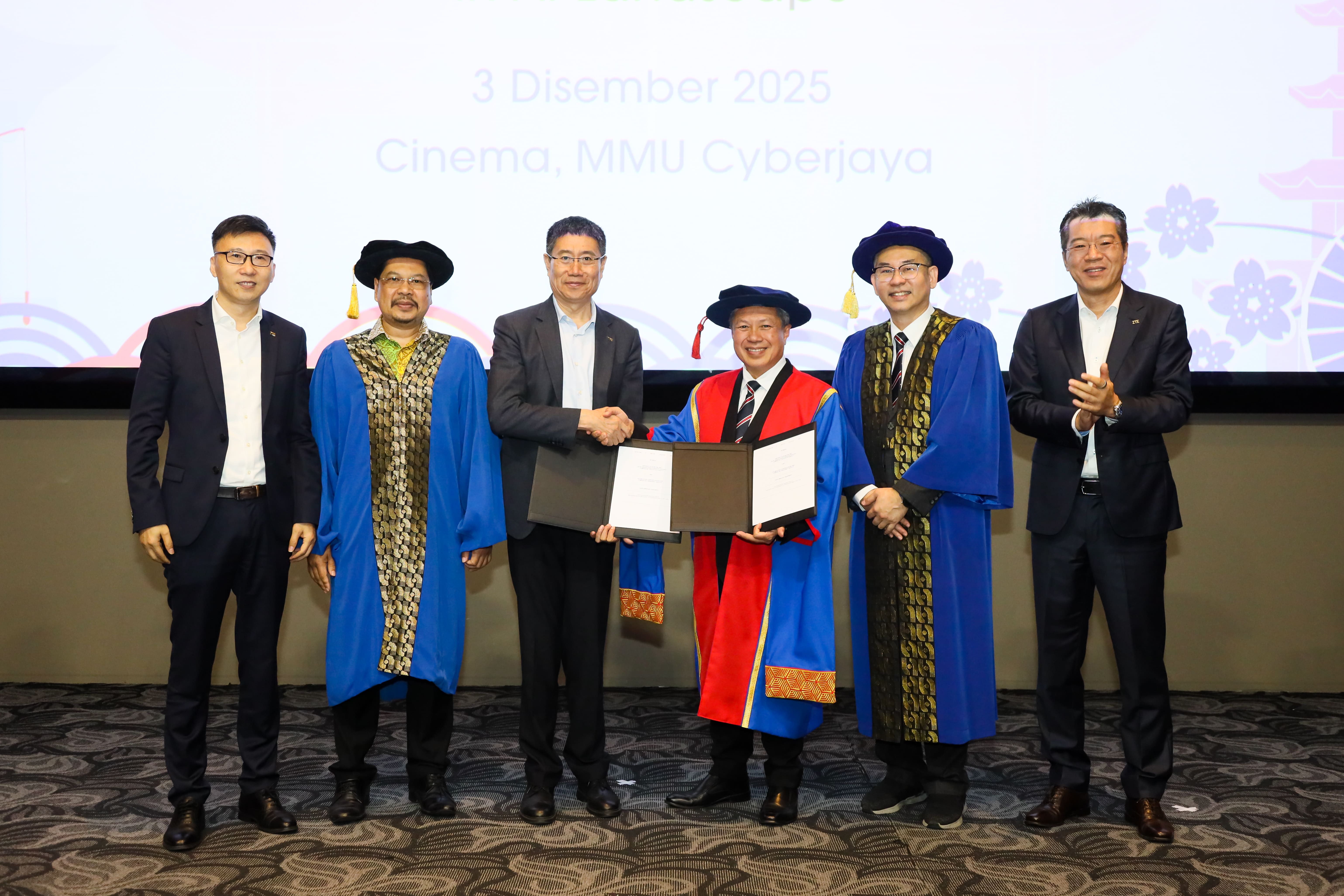 ZTE and MMU Expand Collaboration to Advance Malaysia’s AI, Cybersecurity, and Digital Talent Development 1 From left to right: Dr. Li Ming, Vice President, ZTE Corporation, and President of the ZTE Global Learning & Development Centre; Tuan Yusri bin Razalli @ Ghazalli, Senior Deputy Director, Human Capital Development Division, JPA; Mr. Gu Junying, Senior Vice President, ZTE Corporation; Professor Dato' Dr. Mazliham Mohd Su'ud, President and CEO, MMU; Prof. Ir. Dr. Wong Hin Yong, Vice President, Academic and Innovative Learning, MMU; and Mr. Steven Ge, Managing Director, ZTE (Malaysia) Corporation Sdn. Bhd., during the exchange of the ZTE–MMU AI Strategic Collaboration Addendum.