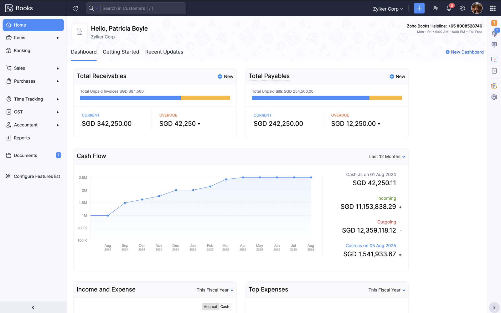 Zoho Launches Zoho Books Singapore edition 1 Your business at a glance with the Dashboard in the Singapore edition of Zoho Books
