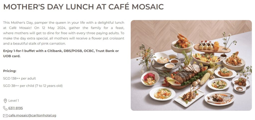 Mother's Day Lunch at Carlton Hotel's Café Mosaic