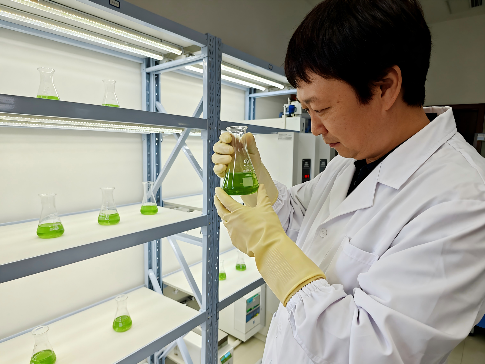 Chinese Spirulina Industry Expands Global Reach, Promoting Health and Nutrition Benefits 2 In the Spirulina strain bank, staff are observing the growth of the strains.